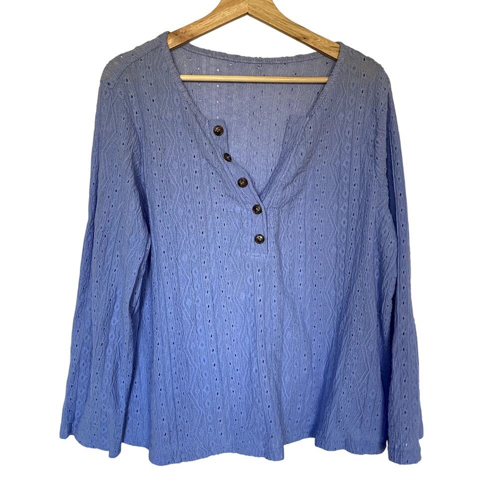 Shein Curve purple‎ quarter button down women's size 1XL embroidered lacy top